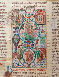 Jesse-puu ympäröi neitsyyden symboleja Neitsyt on suunniteltu nimellä Bysantin of Theotokos. Miniatyyri otettu "Lectiaire de Citeaux