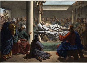Jeesus paransi Betesdan halvaantuneen. Anonyymi kaiverrus 1800-luvun puolivälistä. tekijältä Unknown artist