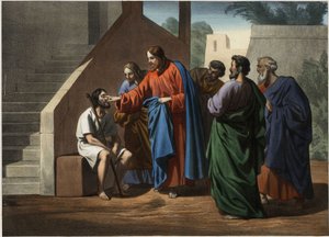 Jeesus soturi sokeana syntynyt mies. Anonyymi kaiverrus 1800-luvun puolivälistä. tekijältä Unknown artist