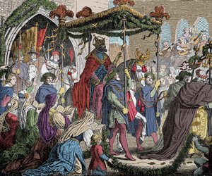 Karl IV saapuu Avignoniin vuonna 1365 - Kaarle IV Luxemburgista (1316-1378), roomalaisten keisari saapui Avignoniin vuonna 1365 - tekijältä Unknown artist