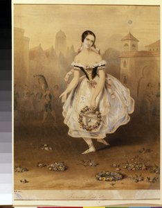 Italialainen balerina Fanny (Francesca) Cerrito (1817-1909) (balettitanssija Fanny Cerrito). Nimetön litografia, loppu 1830. 1800-luvun uusklassismi. Valtion teatteri- ja musiikkitaiteen museo, Pietari. tekijältä Unknown artist