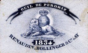 Etiketti ""Eye of Partridge - Renaudin, Bollinger & Cie à AY - 1834"". tekijältä Unknown artist