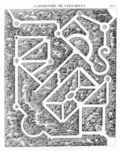 Versaillesin labyrintti herra Boitardin "" Essee puutarhojen koostumuksesta ja koristeesta" jälkeen. Pariisi 1823. tekijältä Unknown artist