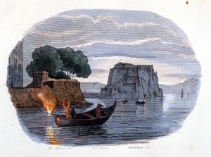 Lamparo-kalastus, kalojen houkuttelemiseen käytetty lamppu Napolinlahdella. tekijältä Unknown artist