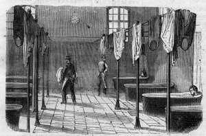 Sainte Anne (Sainte-Anne) turvapaikka Pariisissa: kylpyhuone - Kaiverrus ""Le Journal Illustrée"" tekijältä Unknown artist