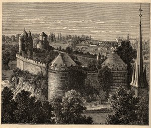Le Chateau a Fougeres - Bretagne - Ranska - kaiverrus kirjaimella "" PATRIE" - PECTUREQUIREQUE RANSKAN KUVAUS 6 NITEESSÄ LUCIEN HUARD - 1800-luvun loppu tekijältä Unknown artist