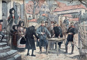 Les Alsace, mars 1918 (Saksalaiset upseerit kampanjoivat Elsassissa maaliskuussa 1918) Kuvitus otettu lehdestä "Le pelerin" 10/03/1918 Collection privee Â tekijältä Unknown Artist