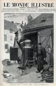 Kotitislaajat - kotitislaus Pariisissa vuonna 1895 - kaiverrus "Le Monde Illustré" -julkaisussa n°1993 vuodelta 1895 tekijältä Unknown artist