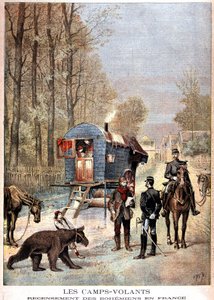 Lentoleirit: Boheemien laskenta Ranskassa (Roulotte, boheemit ja santarmit) - "" Le petit journal" -lehdessä 5.5.1895 tekijältä Unknown artist
