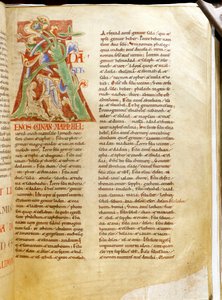 Lettrine: kirjain "A", joka edustaa Aadamin luomista (Raamattu ja harding). Pienoiskuva käsikirjoituksesta "" Treats sur la Trinite de Saint Augustine"" Citeaux
