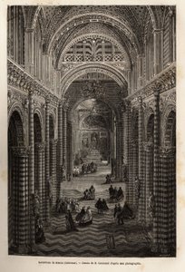 Sienan katedraalin sisustus, kaiverrus havainnollistamaan matkaa Sienaan (Italia) vuonna 1865 Edouard Chartonin johdolla julkaistussa "Le tour du monde, nouveau journal des voyages" -julkaisussa tekijältä Unknown artist