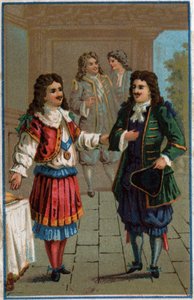 Ludvig XIV ja Moliere”: Kuningas Ludvig XIV (1638-1715) ja Johannes Kastaja Poquelin dit Moliere (1622-1673) tekijältä Unknown artist