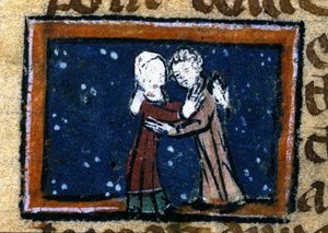 Rakkauskohtaus 1200-luvun ranskalaisesta käsikirjoituksesta. tekijältä Unknown artist