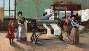 Konesilityslaite. (silitys). Kromolitografia 1800-luvun lopulta. tekijältä Unknown artist
