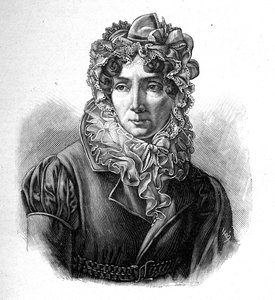 Madame de Genlis - Stéphanien muotokuva onnittelee Saint Aubinin (Saint-Aubin) (1746-1830), Genlisin kreivitär, ranskalaisen kirjeen naisen harjaa. tekijältä Unknown artist
