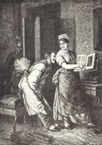 Piika ottaa vapauksia ja kuulee talon emäntä (litho) tekijältä Unknown artist