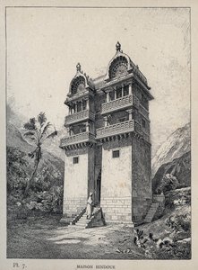 Maison Hindu (Hindu-talo) - kaiverrus vuodelta 1889 Charles GARNIERin julkaisussa "Ihmisasumisen historia vuoden 1889 yleisnäyttelyssä - Librairie centrale des beaux-arts Paris 1889" tekijältä Unknown artist