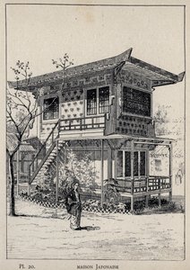 Japanilainen talo (japanilainen talo) - kaiverrus vuodelta 1889 Charles GARNIERin julkaisussa "Ihmisasumisen historia vuoden 1889 yleisnäyttelyssä - Librairie centrale des beaux-arts Paris 1889" tekijältä Unknown artist