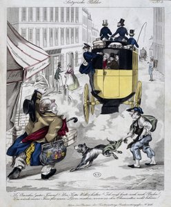 Mies puristaa puuttuu Omnibus. Sarjakuva tehty noin 1840 tekijältä Unknown artist