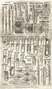 Saksofonin keksijän (1814-1894) Adolphe (Adolph) Saxin valmistus. Kaiverrus kirjaan "The Illustrious Universe" vuodelta 1867. tekijältä Unknown artist