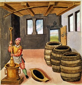 Mustan jauheen valmistus - 1500-luvun pyrotekniikan, asevaraston ja linnoitusten käsikirjassa. tekijältä Unknown artist