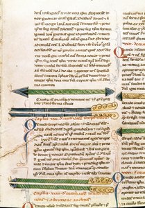 Käsikirjoitussivu "Surgery" (MS. LAT.VII XXXII-3023), kirjoittanut Guillaume de Salice (Guglielmo da Saliceto) (1207-1270) munkki ja lääkäri. 1300-luvun Biblioteca Marciana Venetsia tekijältä Unknown artist