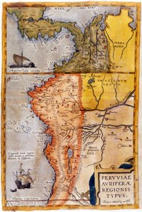 Kolumbian ja Perun kartta. 1590. tekijältä Unknown artist