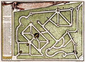 Andre Le Notren (1613-1700) luoma kartta sokkelosta Versaillesin linnan puistossa. Kaiverrus "" La Nature -kirjaan. Revue des sciences et de ses applications aux arts et a l