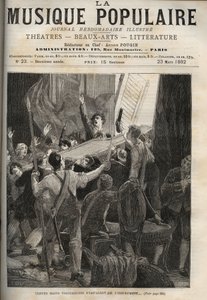 Marie-Antoinetten cembalo Histoire de 1834 "" Kolmekymmentä voimakasta kättä tarttuu soittimeen..."" oikealla kuningattaren virittimen kauhistuneiden silmien alla. tekijältä Unknown artist