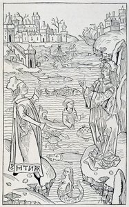 Merieläimet ja hirviöt - "" Hortus Sanitatis" -luvun "" De Piscibus"" otsikkosivu, Mainzin vuoden painos tekijältä Unknown artist