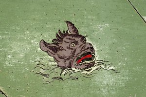 Merihirviö demonin pään kanssa. yksityiskohta Urbano Monten kartaston kartasta tekijältä Unknown artist