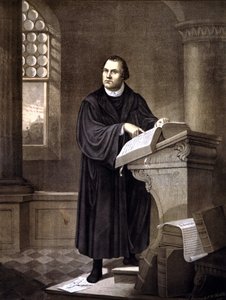 Martti Luther (1483 - 1546) lukee kirkossa. tekijältä Unknown artist