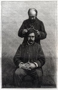 Poliisiprefektuurin pään enimmäisleveyden mittaukset Alphonse Bertillonin (1853-1914) menetelmillä, jotka tunnetaan nimellä "Bertillonnage". Kaiverrus "" La Nature"" tekijältä Unknown artist