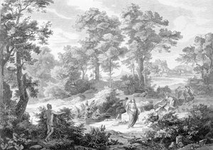 Tapaaminen joen lähellä makaavan Ulyssesin ja Nausicaan välillä. Kaiverrus 1800-luvun lopulta. tekijältä Unknown artist