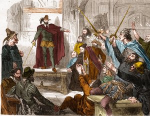 Kuudentoista (16) komitean kokous vuonna 1588 (Pariisin kuudentoista kaupunginosan edustajien neuvosto) Liigan aikana Pariisissa muodostettu kapinakomitea. tekijältä Unknown artist