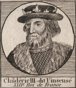 Merovingi-dynastia: Childeric III (714-755) frankkien kuninkaan muotokuva - CHILDERIC III (k. 754) frankkien kuningas, 741-751 ja viimeinen Merovingit - kaiverrus "" Instruction sur l