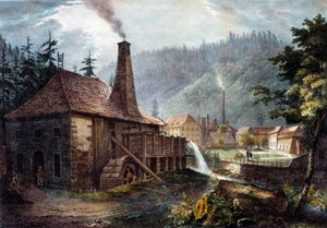 Metallurgia: Näkymä Framontin takomoista. Litografia noin 1850. Nancy, historiallinen museo Lorraine tekijältä Unknown artist