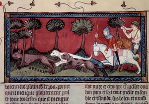 Kääpiöketun metsästys käsikirjoituksesta fr. 1297 Henri de Ferrieresin "" kirja King Modus ja Queen Ratio" (1300-luku) tekijältä Unknown artist