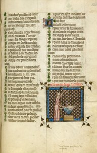 Pienoiskuva, jossa luonto takoo vauvaa, elokuvasta "Le Roman de la Rose", n. 1380 (miniatyyri) tekijältä Unknown artist