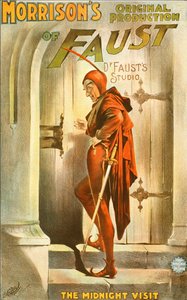 Morrisonin alkuperäinen tuotanto Faust: keskiyön vierailu - näytelmän juliste: kuva Faustin vierailusta tekijältä Unknown artist
