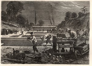 Moulage des bricques - Tiilien muovaus - kaiverrus Louis Figuierin teokseen "Les Merveilles de l