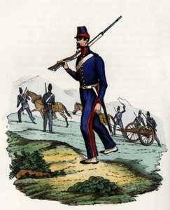 Ranskan Afrikan armeijan vuoristotykistöpataljoona Algeriassa vuonna 1830. Teoksessa ”” Storia d