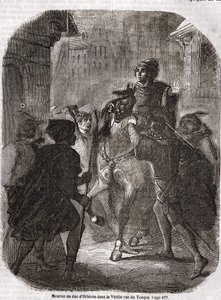 Louis I of Valois, Orléansin herttuan (1372 - 1407) murha Old Rue du Temple, Jean Sans Ppeur - teoksessa "" Histoire de France", kirjoittaja L.-P. Anquetil tekijältä Unknown artist