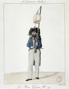 Muusikko kadulla: italialainen irvistäjä - kaiverrus, Carnavalet. tekijältä Unknown artist