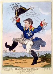 Napoleon 1er laulaa "" Vive le roi"" Ludvig XVIII:n tuloa varten - "" Napoleon 1er" -sarjassa, karikatyyrikokoelma tekijältä Unknown artist