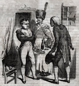 Napoleon I Jean Nicolas Corvisartin (1755-1821) lääkärin englanninkielisen kaiverruksen läsnäollessa "La Sante Universelle - Guide Medical des Families" 1852 tekijältä Unknown artist