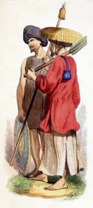 Luonnollinen (vietnamilainen alkuperäiskansa) ja kochinilainen sotilas. Vietnam v. 1840. tekijältä Unknown artist