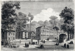 Imperialen posliinitehtaan uusi rakennus Sevresissä vuonna 1868. Kaiverrus ”” L