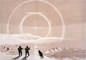 Northern Lights - elokuvassa "Naarameren rannat, arktinen tutkimusretki", kirjoittaja Dr. Edward Moos, Marcus Nard & Co, Lontoo tekijältä Unknown artist