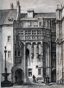 Nurnberger Rathaus - Nürnbergin kaupungintalon piha - kaiverrus noin 1867 tekijältä Unknown artist
